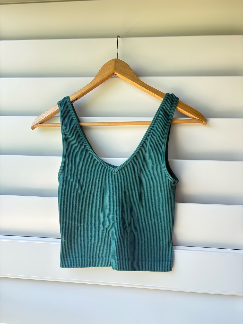 Nikibiki Ribbed V-Neck or scoop neck slightly cropped Tank Top in Teal Green